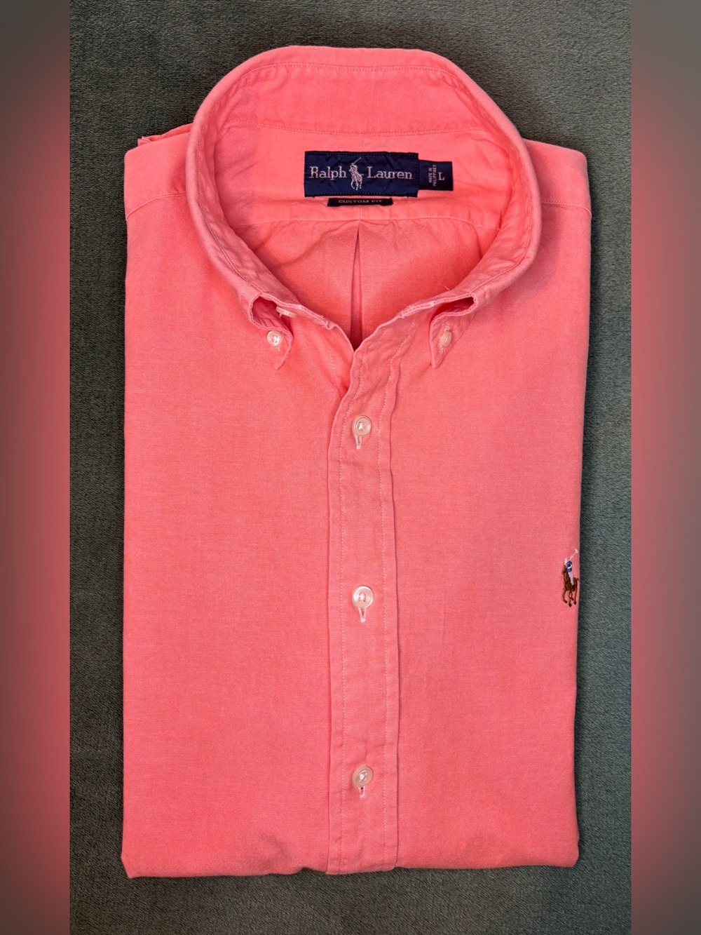 Ralph Lauren Coral Button-Down Oxford Shirt, Size: L. (6394)
